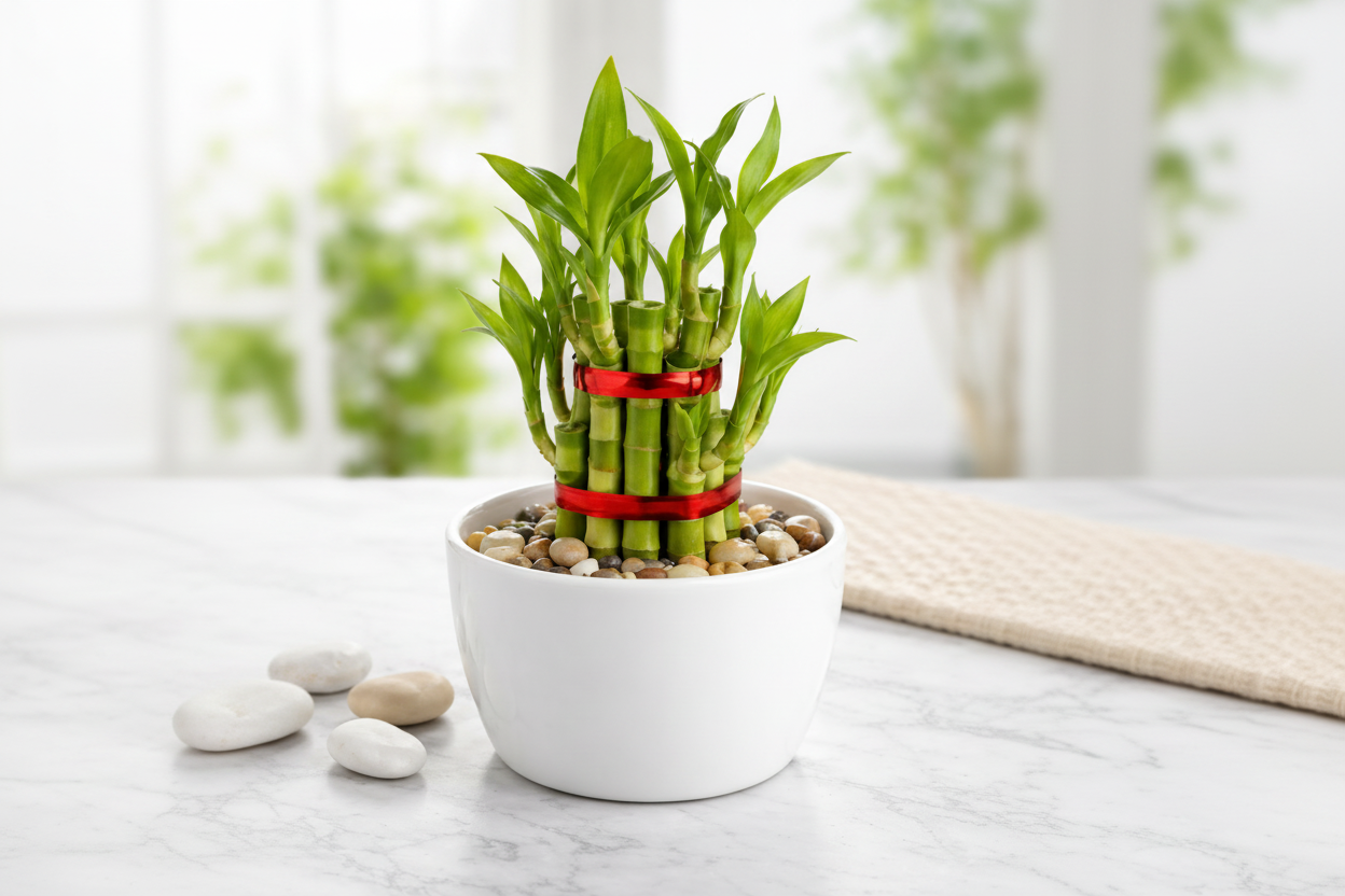 Lucky Bamboo - 3 Layer with White Pot & Pebbles | Happiness, Wealth & Long Life