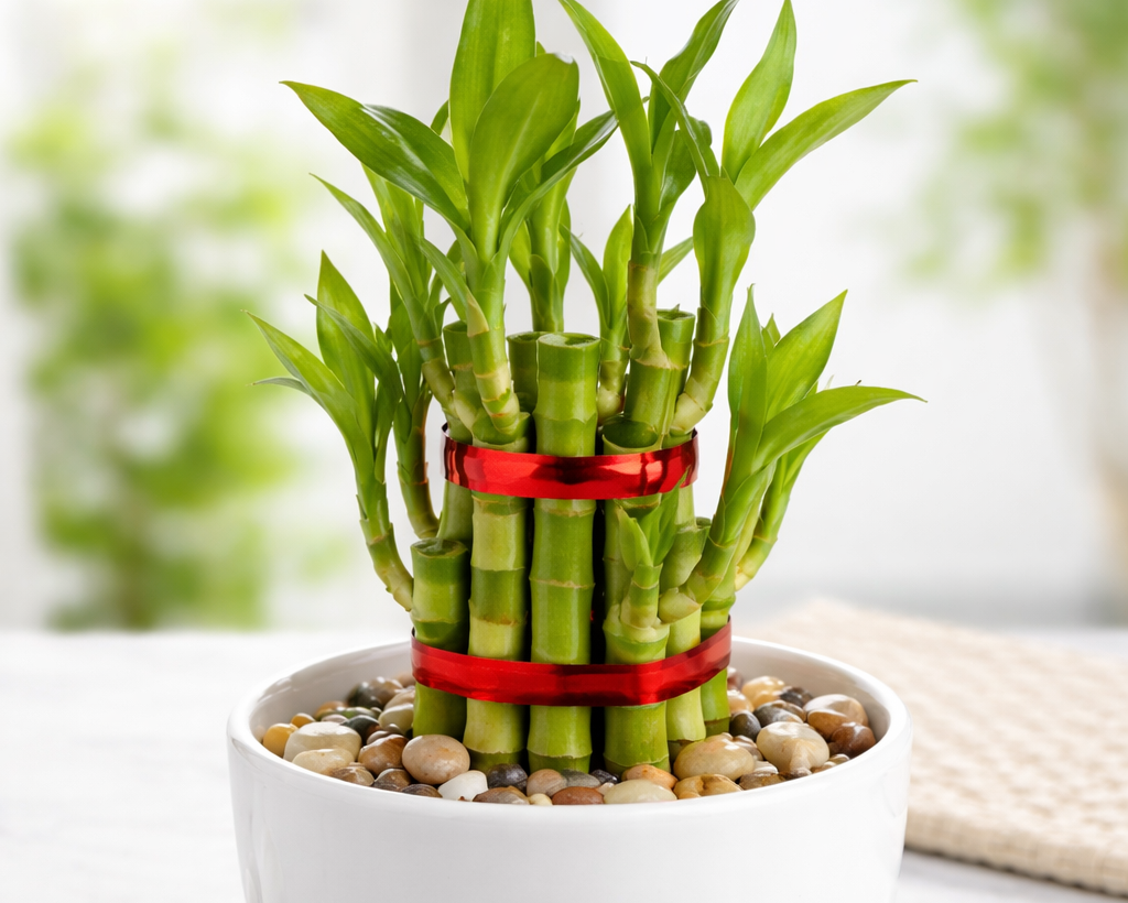 Lucky Bamboo - 9 Stalks with White Pot & Pebbles | Great Luck & Blessings