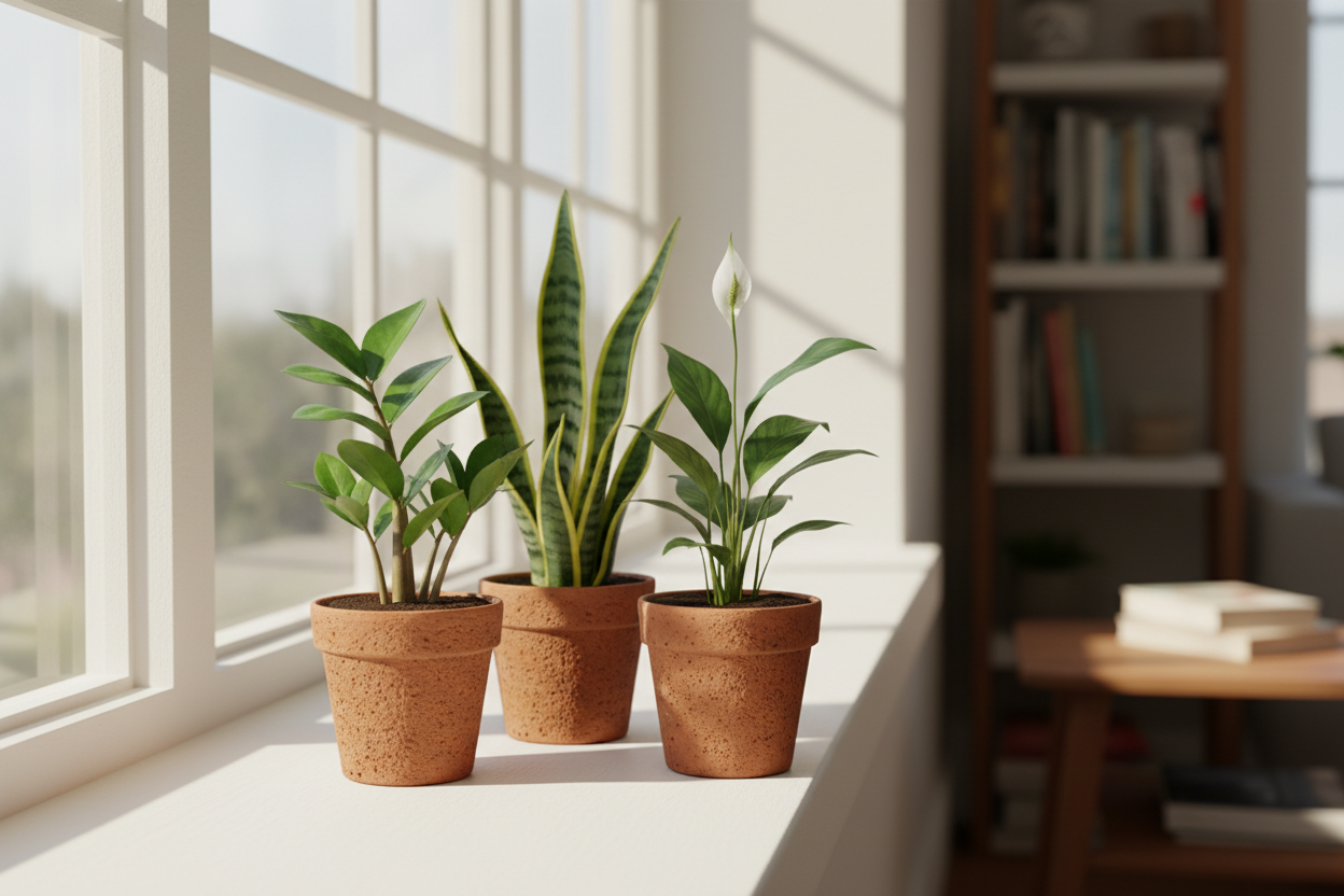 Give the zz, snake , piece  plant sapling perfect image where does that plant suites in home show the plant image naturally and clearly from 3  to 5 inches and in image where we need to keep this plant and show the plant near to us exactly how it is visible