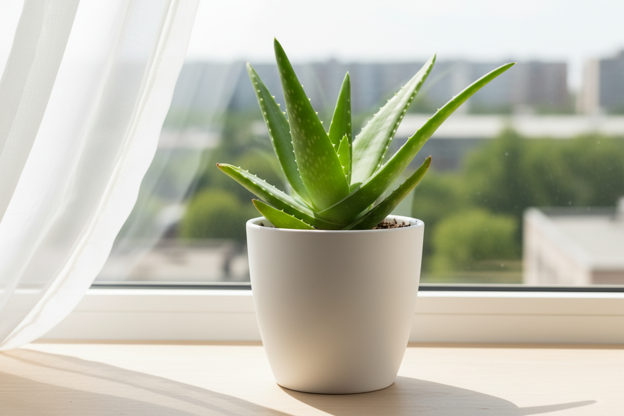 I need the alovera plant in white pot of size is 5 inches and the plant will be 5 inches keep in home where this plant sets keep their and show the plant clearly with single plant 