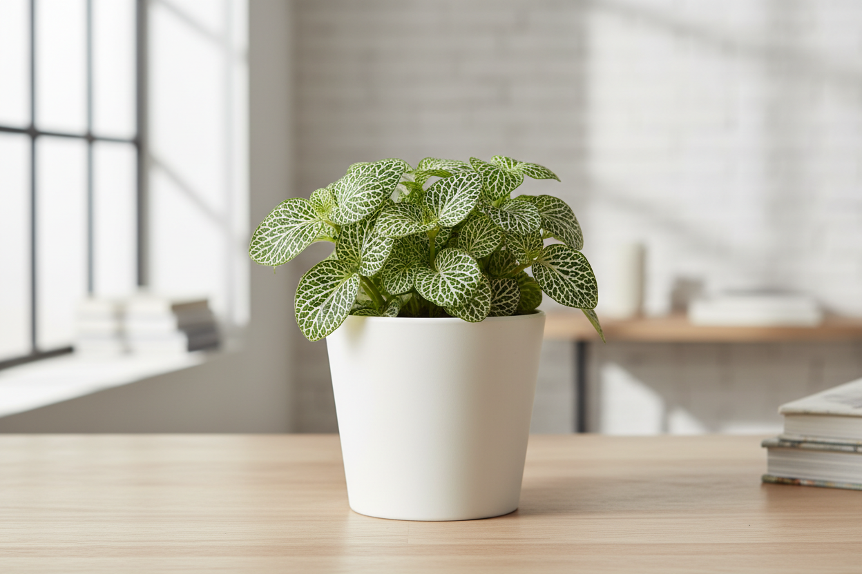 I need the fittonia white  plant in white pot of size is 5 inches and the plant will be 5 inches keep in home where this plant sets keep their and show the plant clearly with single plant 