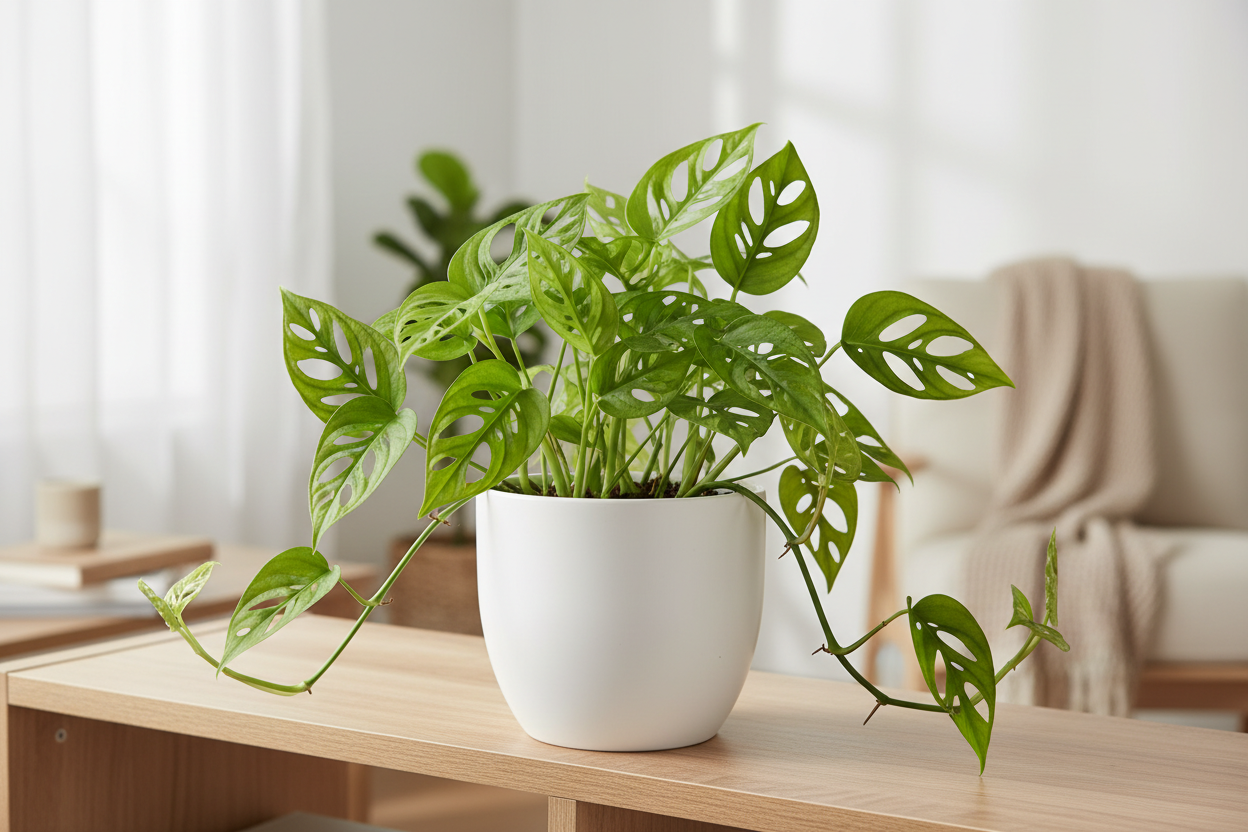 I need the monstera broken heart plant in white pot of size is 5 inches and the plant will be 5 inches keep in home where this plant sets keep their and show the plant clearly 