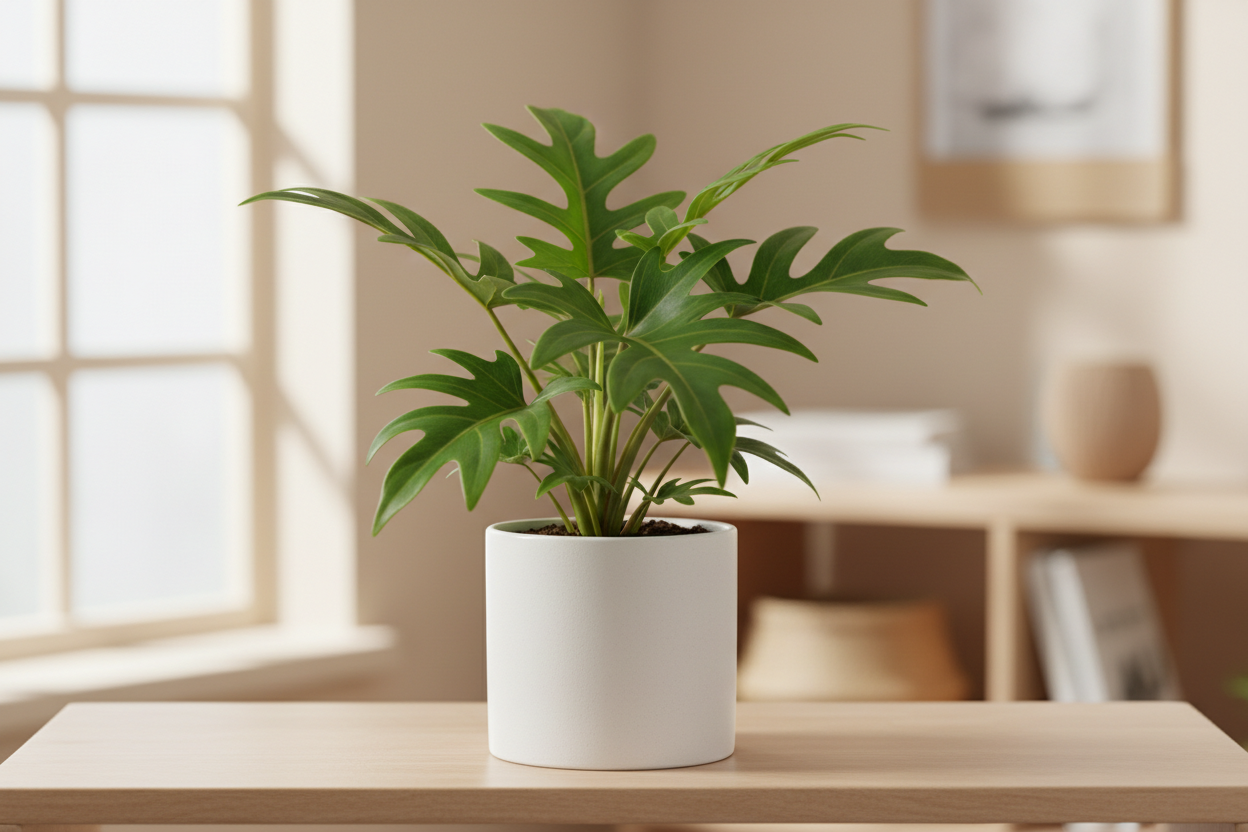 I need the xanadu plant in white pot of size is 5 inches and the plant will be 5 inches keep in home where this plant sets keep their and show the plant clearly with single plant 
